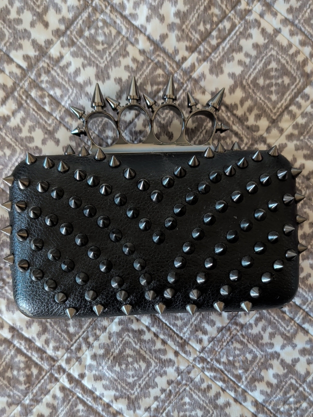 Black Spike Studded Knuckle Clutch